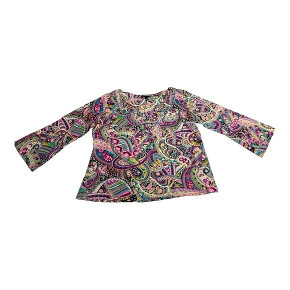 Lucky Brand Size Large V Neck Paisley Long Sleeve Blouse Prior Black - Picture 8 of 10